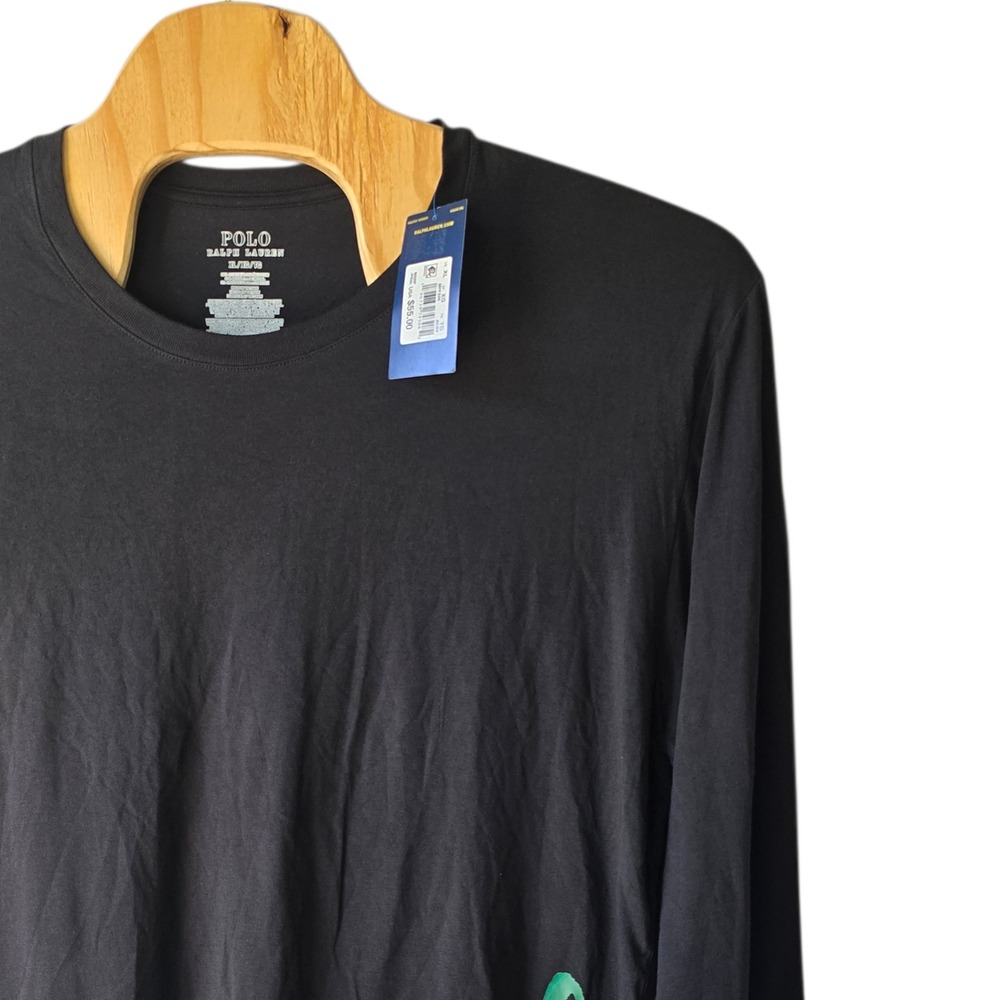 Polo Ralph Lauren Mens XL Black Multi Color Paint Logo‎ Long Sleeve T-Shirt